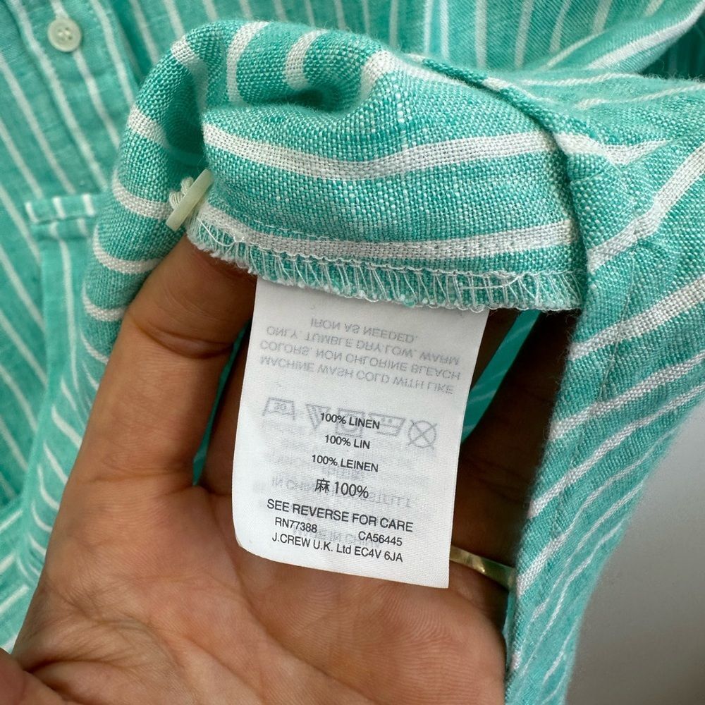 Baird McNutt J. Crew Green Striped Irish Linen Shirt Perfect Fit Size 4T - Picture 6 of 8